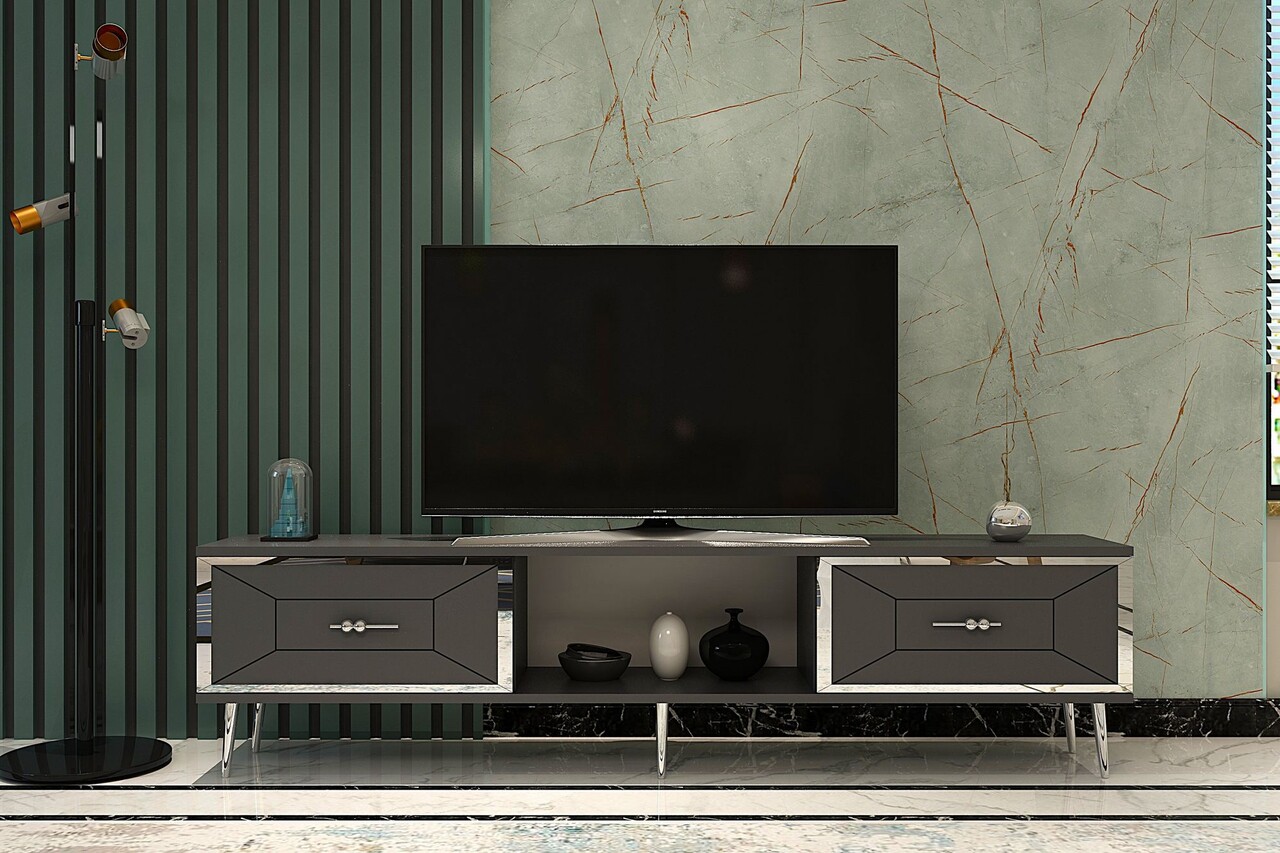 Comoda TV, Hanah Home, Arno, 150x40.6x29.6 cm, Antracit / Argintiu - imagine 7